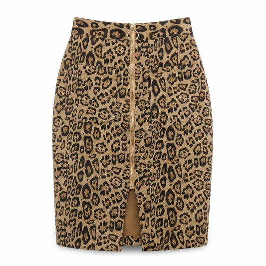 Ma Womens Brown Animal Print Polyester Straight & Pencil Skirt Size S Zip - Jaguar Print