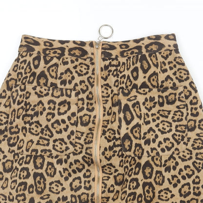 Ma Womens Brown Animal Print Polyester Straight & Pencil Skirt Size S Zip - Jaguar Print