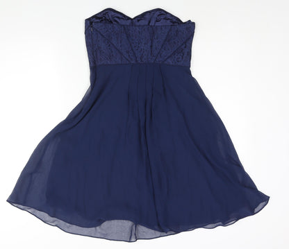 Coast Womens Blue Polyester Fit & Flare Size 10 Sweetheart Zip - Lace Bodice