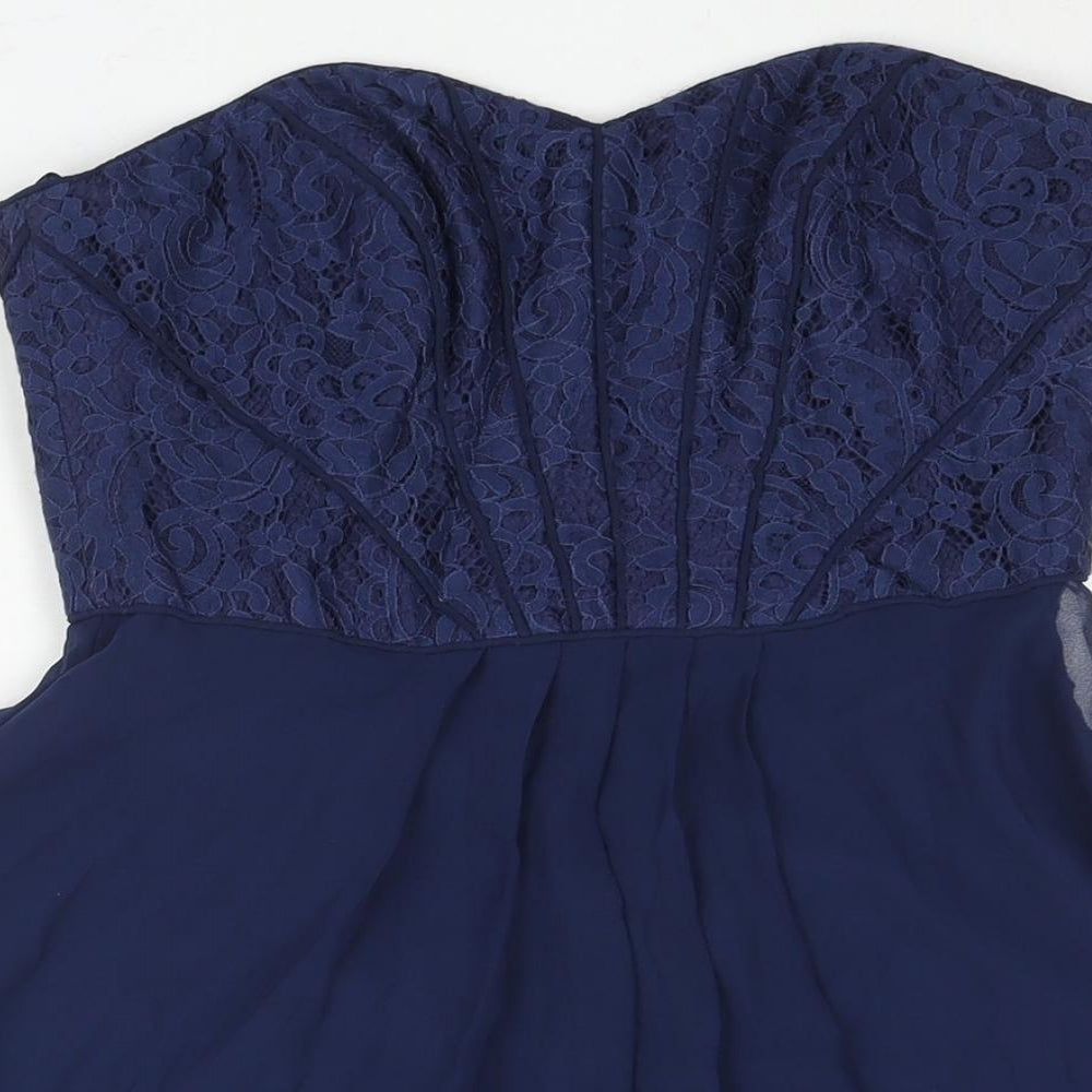 Coast Womens Blue Polyester Fit & Flare Size 10 Sweetheart Zip - Lace Bodice