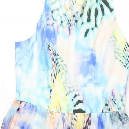Forever New Womens Multicoloured Geometric Polyester Fit & Flare Size 8 Round Neck Zip