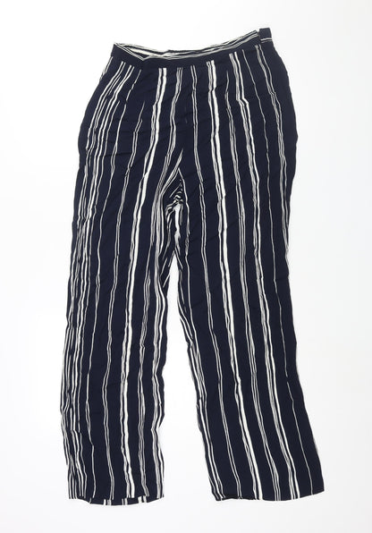 Lecomte Womens Blue Striped Viscose Trousers Size 8 L29 in Regular Zip