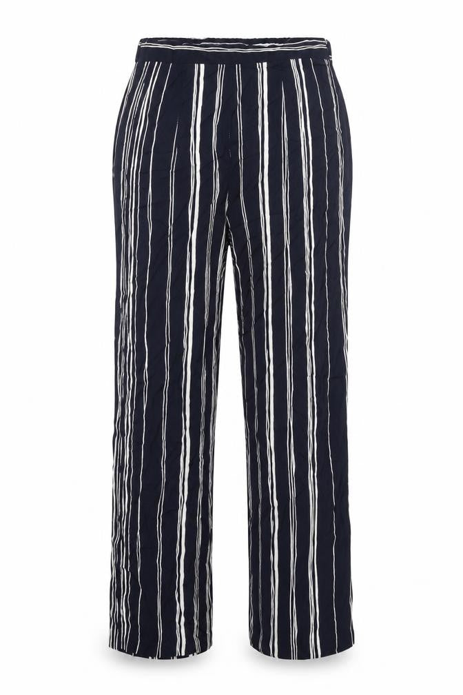 Lecomte Womens Blue Striped Viscose Trousers Size 8 L29 in Regular Zip
