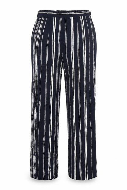 Lecomte Womens Blue Striped Viscose Trousers Size 8 L29 in Regular Zip