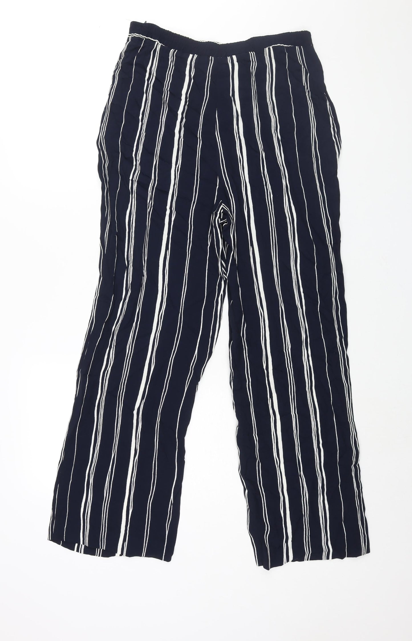 Lecomte Womens Blue Striped Viscose Trousers Size 8 L29 in Regular Zip