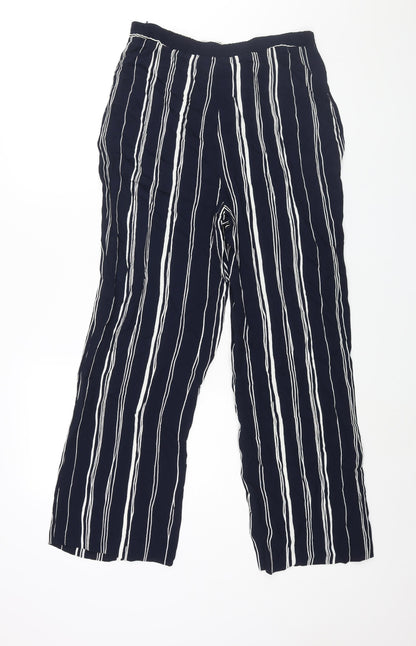 Lecomte Womens Blue Striped Viscose Trousers Size 8 L29 in Regular Zip