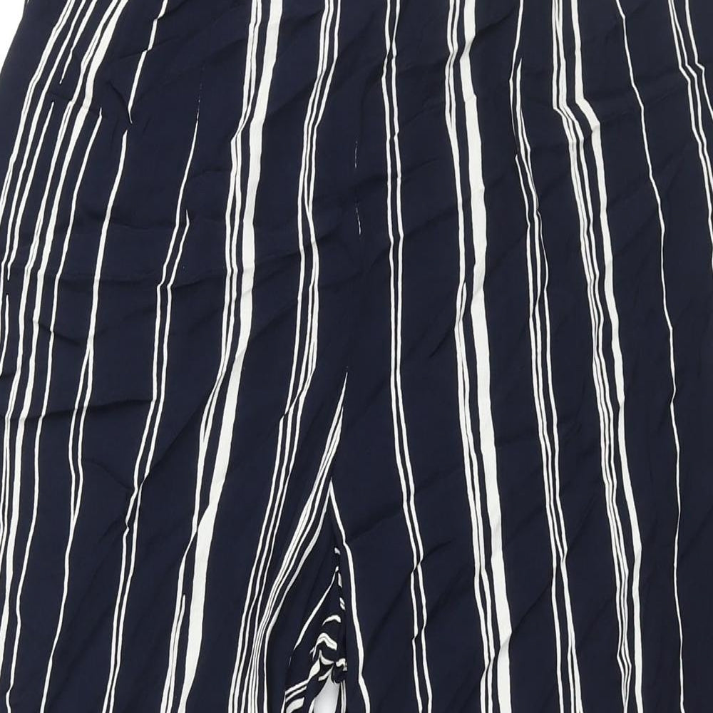 Lecomte Womens Blue Striped Viscose Trousers Size 8 L29 in Regular Zip