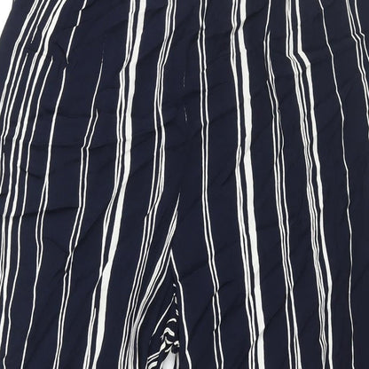 Lecomte Womens Blue Striped Viscose Trousers Size 8 L29 in Regular Zip