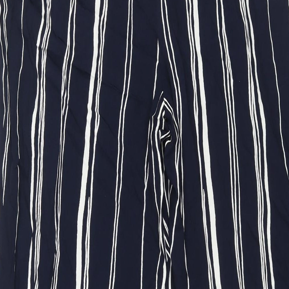 Lecomte Womens Blue Striped Viscose Trousers Size 8 L29 in Regular Zip