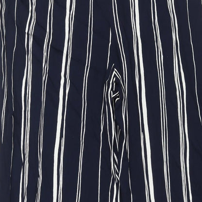 Lecomte Womens Blue Striped Viscose Trousers Size 8 L29 in Regular Zip