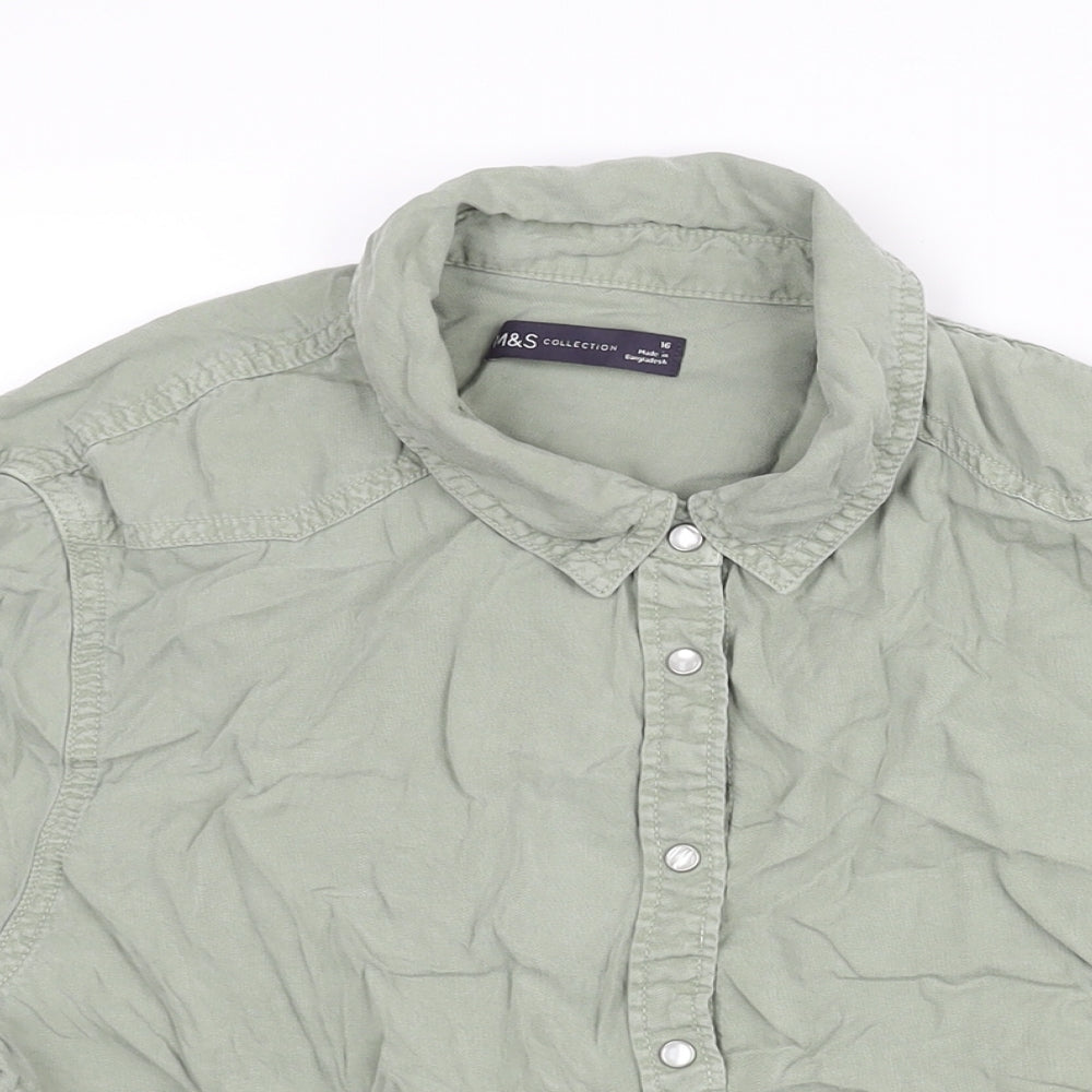 Womens UK Size 16 Marks and Spencer Green Basic Button-Up