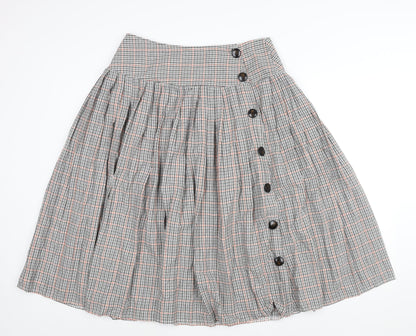Neon Rose Womens Multicoloured Check Polyester Pleated Skirt Size L Button
