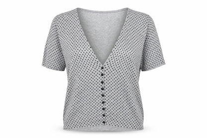 Marks and Spencer Womens Grey V-Neck Polka Dot Viscose Cardigan Jumper Size 12