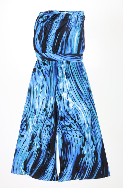 S-Twelve Womens Blue Geometric Polyester Jumpsuit One-Piece Size S L29 in Pullover - Rhinestone Detail