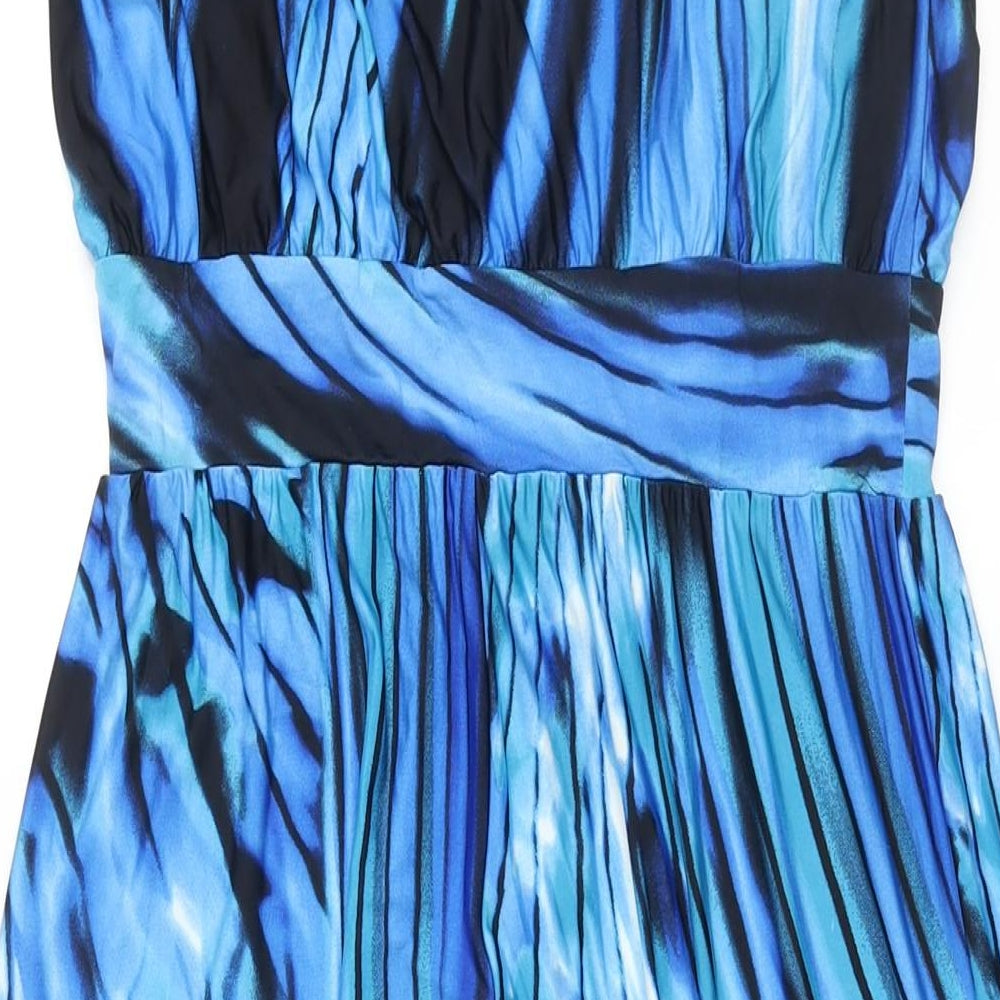 S-Twelve Womens Blue Geometric Polyester Jumpsuit One-Piece Size S L29 in Pullover - Rhinestone Detail