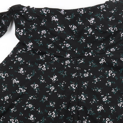 PRETTYLITTLETHING Womens Black Floral Polyester A-Line Size 10 Off the Shoulder Pullover - Bow