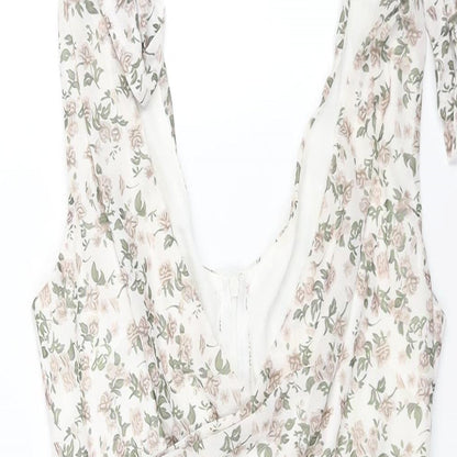 PRETTYLITTLETHING Womens Multicoloured Floral Polyester Mini Size 10 V-Neck Zip - Rouched Bow