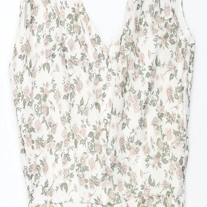 PRETTYLITTLETHING Womens Multicoloured Floral Polyester Mini Size 10 V-Neck Zip - Rouched Bow