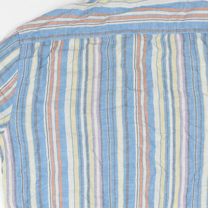 BHS Mens Multicoloured Striped Cotton Button-Up Size M Collared Button