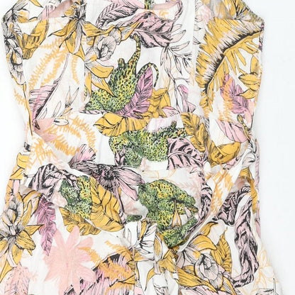 River Island Womens Multicoloured Geometric Viscose Mini Size 8 Square Neck Button - Belted