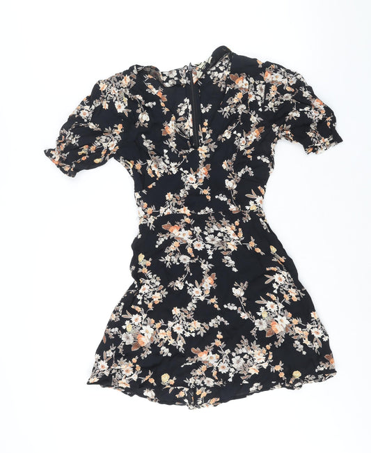 Miss Selfridge Womens Multicoloured Fair Isle Viscose A-Line Size 4 V-Neck Zip - Belted