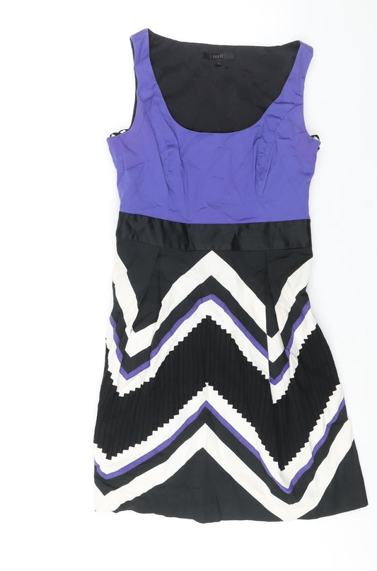 Coast Womens Multicoloured Cotton Shift Size 12 Scoop Neck Zip - Geometric Print