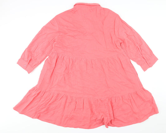 NEXT Womens Pink Cotton Shift Size 12 Collared Button - Smocked