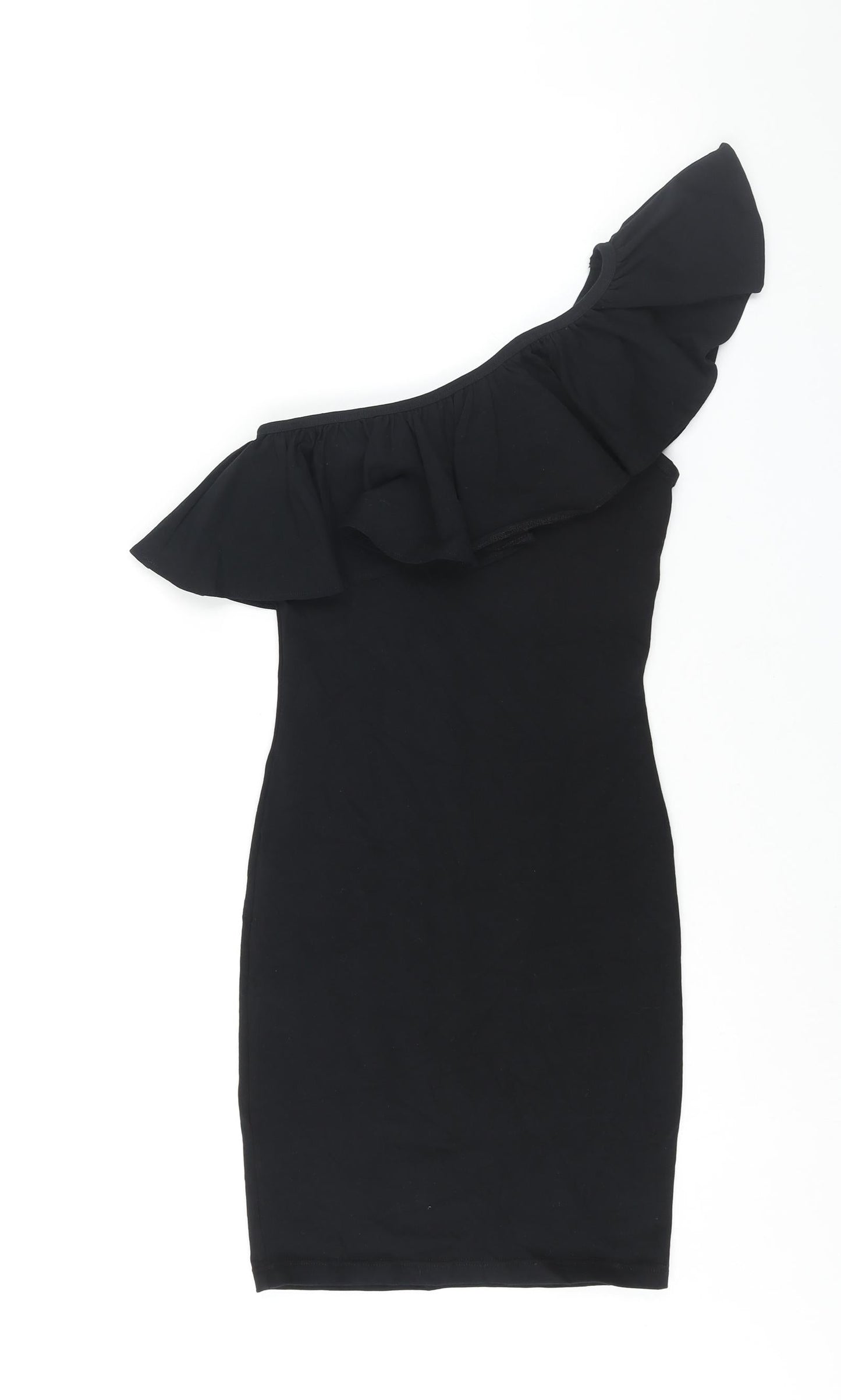 Miss Selfridge Womens Black Polyester Bodycon Size 6 One Shoulder Pullover - Frill