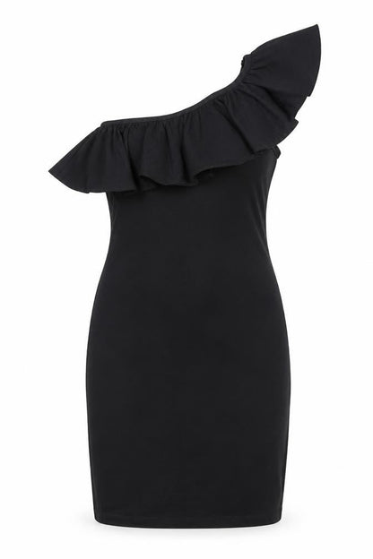 Miss Selfridge Womens Black Polyester Bodycon Size 6 One Shoulder Pullover - Frill