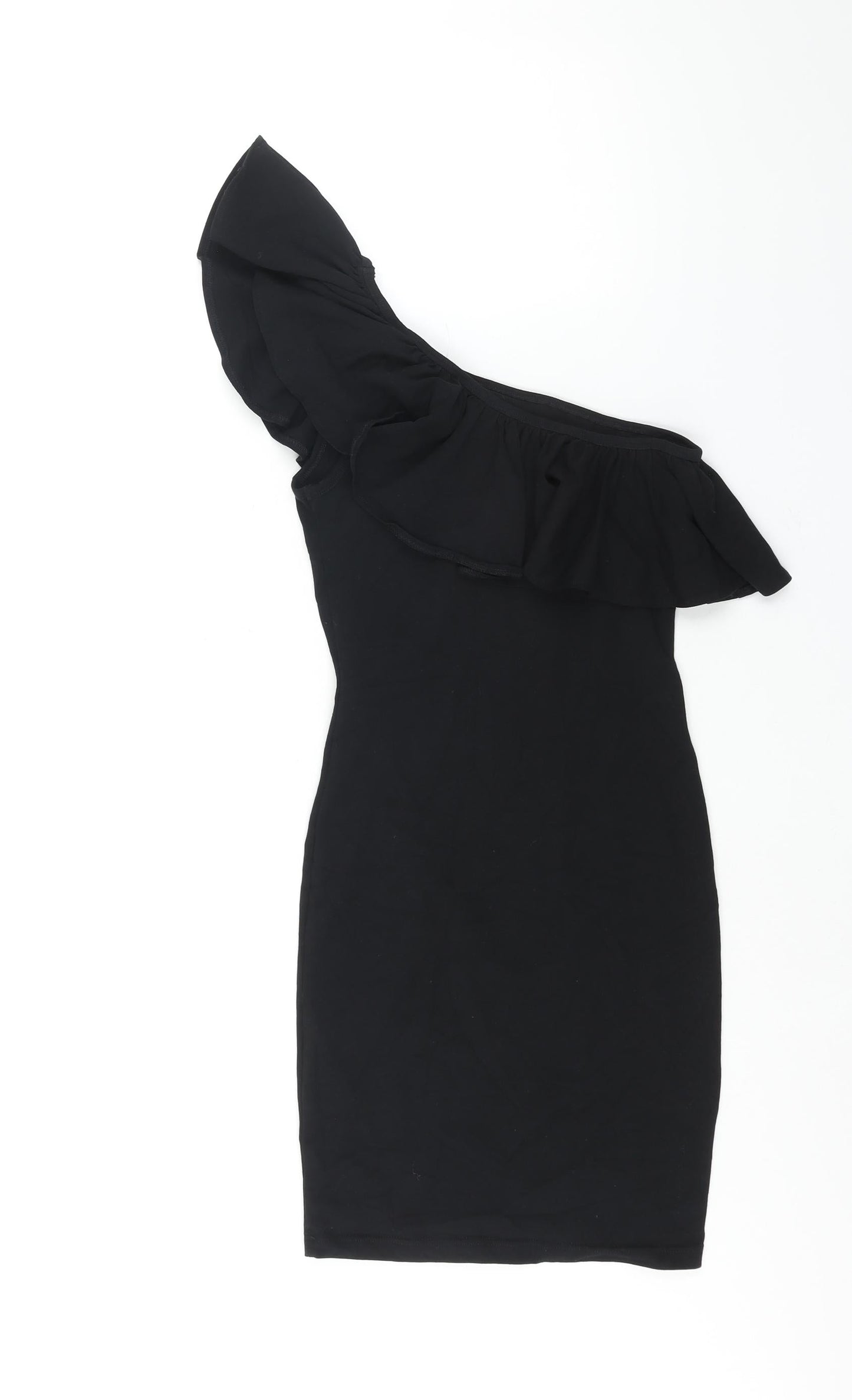 Miss Selfridge Womens Black Polyester Bodycon Size 6 One Shoulder Pullover - Frill