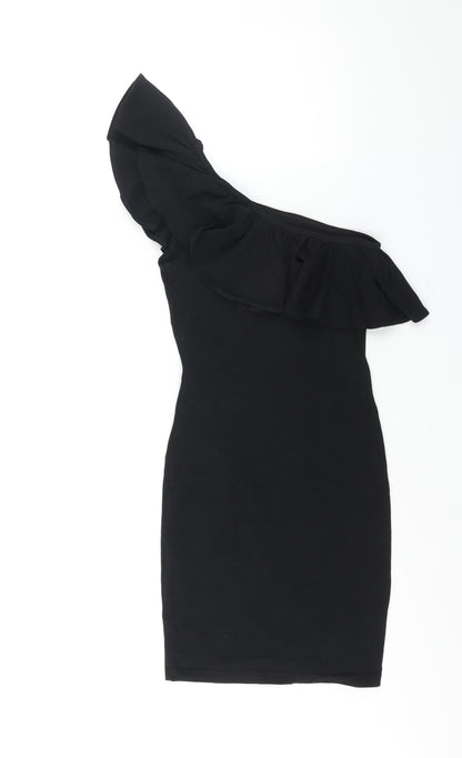 Miss Selfridge Womens Black Polyester Bodycon Size 6 One Shoulder Pullover - Frill