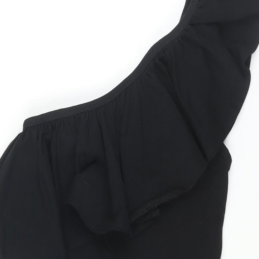 Miss Selfridge Womens Black Polyester Bodycon Size 6 One Shoulder Pullover - Frill