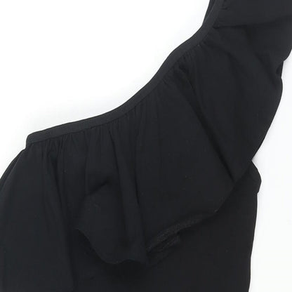 Miss Selfridge Womens Black Polyester Bodycon Size 6 One Shoulder Pullover - Frill