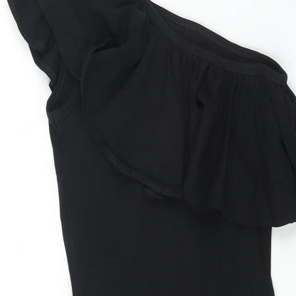 Miss Selfridge Womens Black Polyester Bodycon Size 6 One Shoulder Pullover - Frill