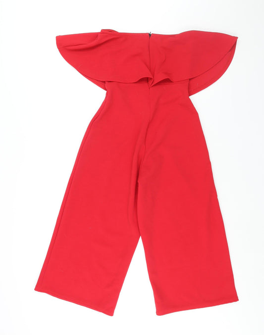 PRETTYLITTLETHING Womens Red Herringbone Polyester Jumpsuit One-Piece Size 6 L20 in Zip - Frill