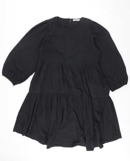 Oasis Womens Black Cotton Sheath Size L Round Neck Button - Smocked