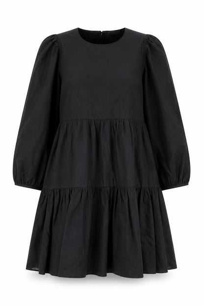 Oasis Womens Black Cotton Sheath Size L Round Neck Button - Smocked