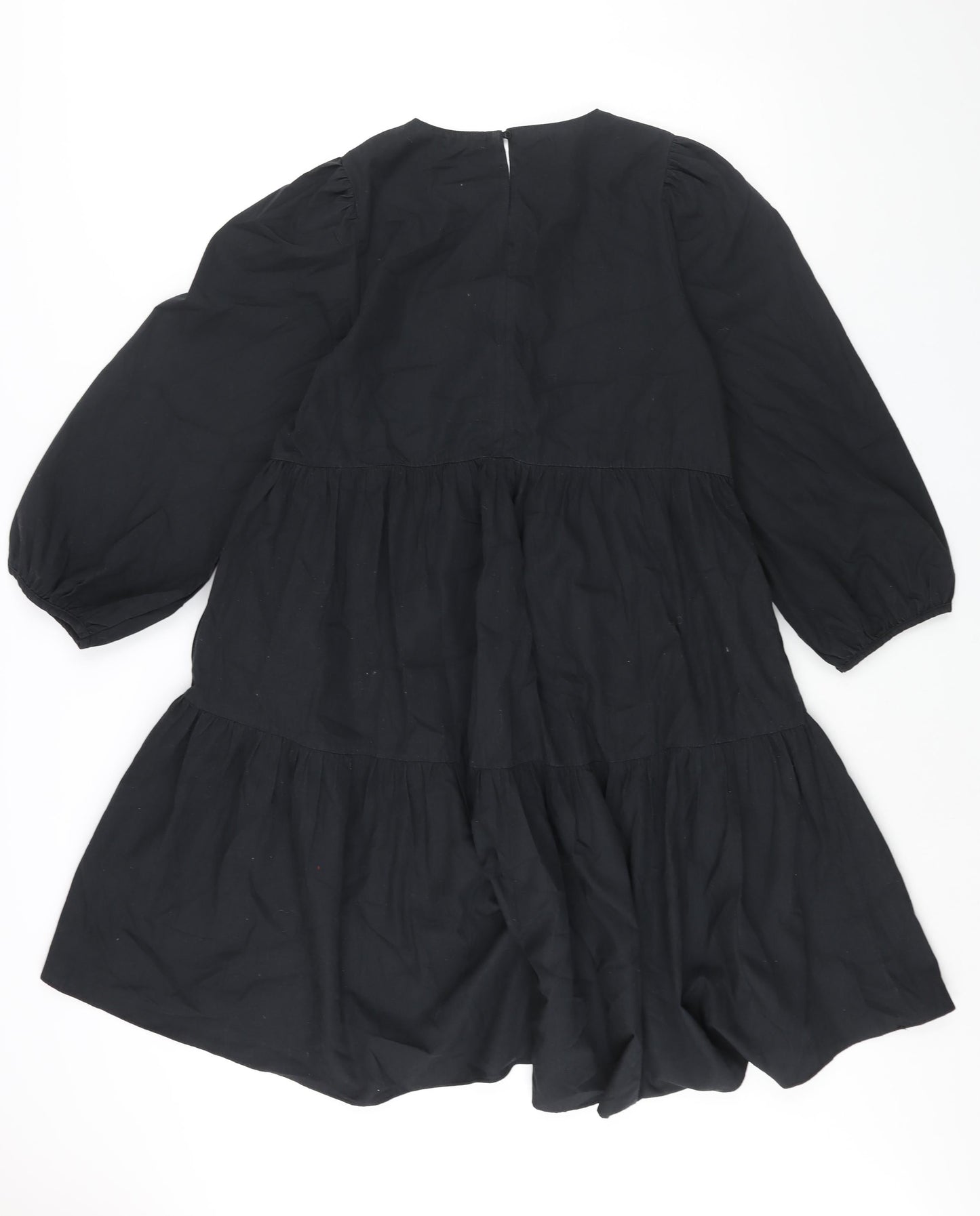 Oasis Womens Black Cotton Sheath Size L Round Neck Button - Smocked