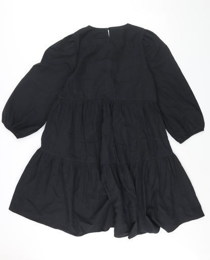 Oasis Womens Black Cotton Sheath Size L Round Neck Button - Smocked