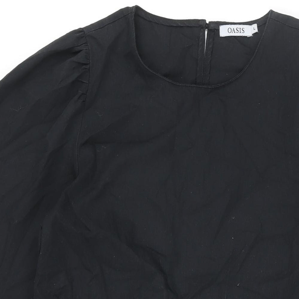 Oasis Womens Black Cotton Sheath Size L Round Neck Button - Smocked