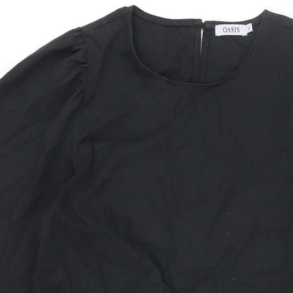 Oasis Womens Black Cotton Sheath Size L Round Neck Button - Smocked
