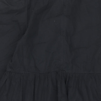 Oasis Womens Black Cotton Sheath Size L Round Neck Button - Smocked