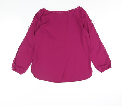 Wallis Womens Purple Polyester Basic Blouse Size 12 Boat Neck - Sleeve Cut Out Stud Detail
