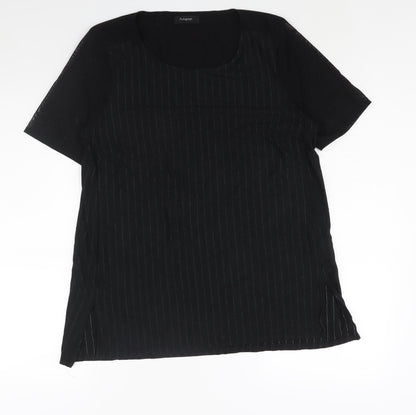 Autograph Womens Black Striped Viscose Basic Blouse Size 14 Round Neck - Mesh Sleeves