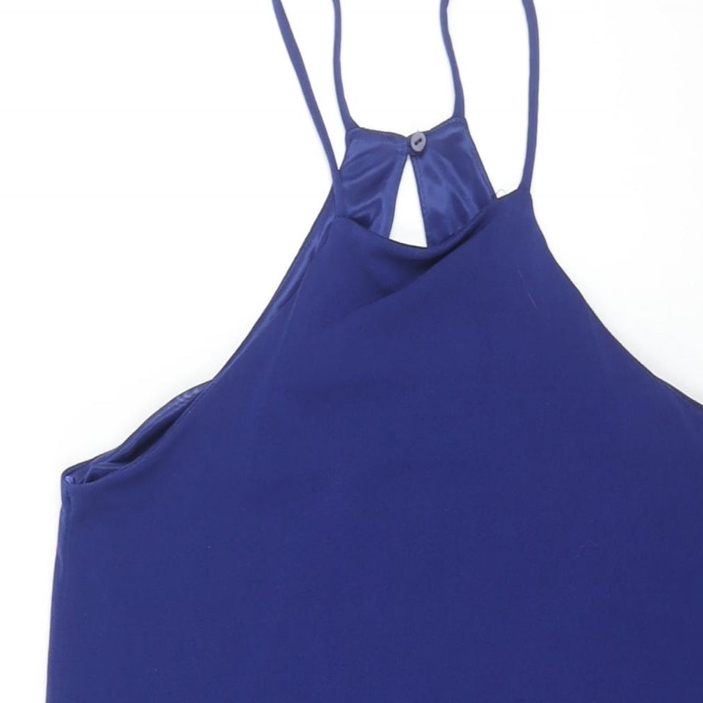 Mango Womens Blue Polyester Shift Size S Square Neck Button