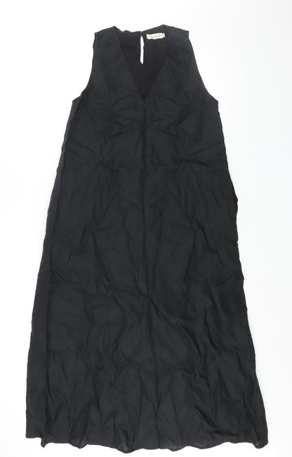 The Leaf Closet Womens Black Polyester Shift Size S V-Neck Button