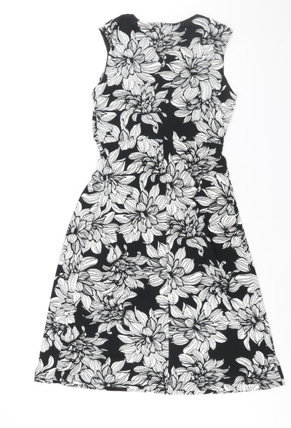 Wallis Womens Black Floral Polyester A-Line Size 10 V-Neck Pullover - Twist Detail