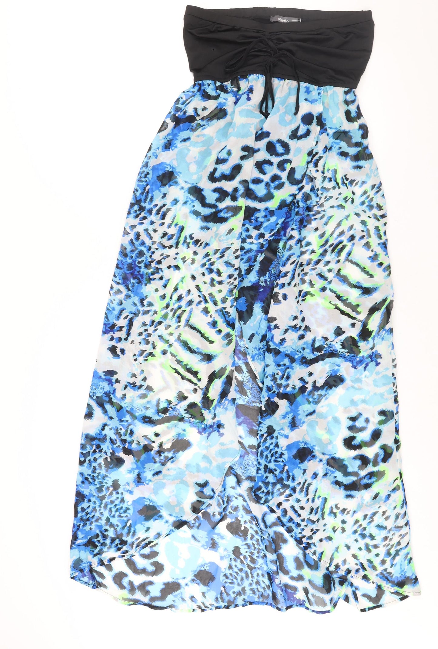 Studio Womens Blue Animal Print Polyester Cover Up Size 8 - Size 8-10 Drawstring Open Front Semi Sheer
