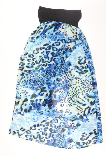 Studio Womens Blue Animal Print Polyester Cover Up Size 8 - Size 8-10 Drawstring Open Front Semi Sheer