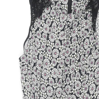 Wallis Womens Multicoloured Geometric Viscose Shift Size 16 Round Neck Zip - Lace Detail Belted Floral Print